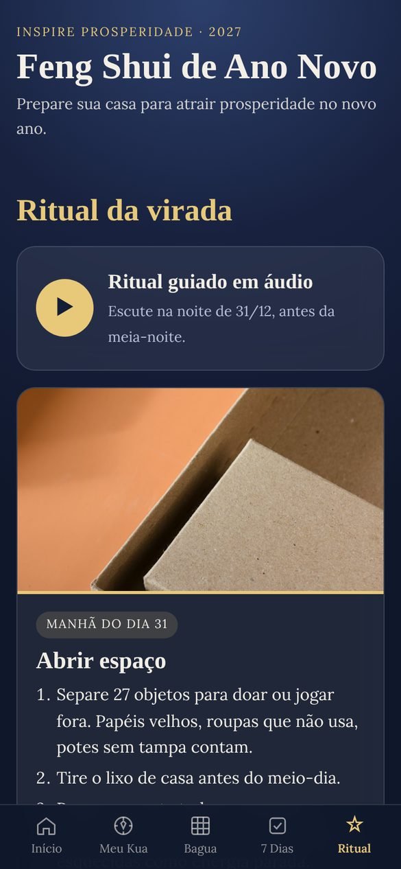 Tela do Ritual da virada com o player de áudio